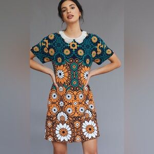 Anthropologie Maeve Floral Shift Mini Dress Size XS